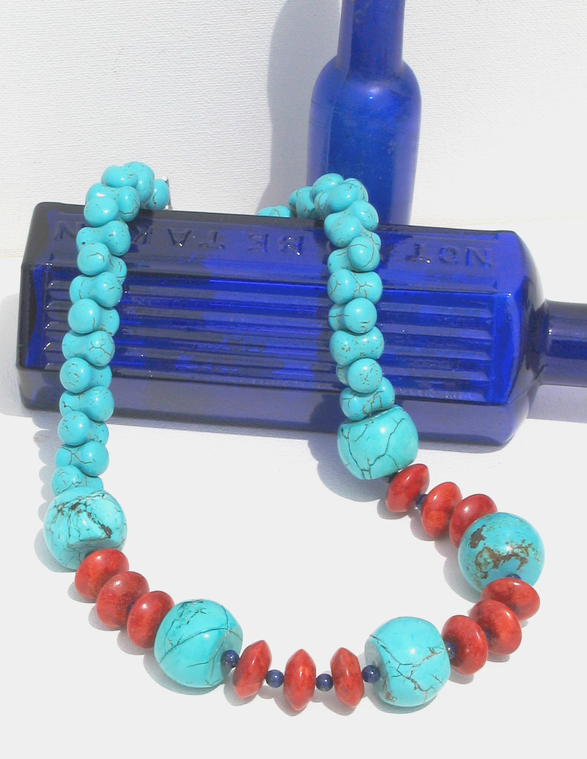 Dyed Turquoise, Red Sponge Coral and Lapis Necklace