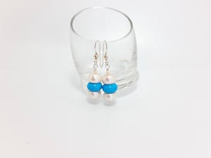 White Pearls and Stablized Turquoise Earrings