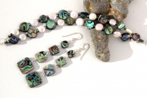 Abalone and Pearls earrings and bracelet