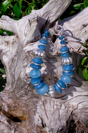 Dyed Blue Agate, and Silver beaded bracelet