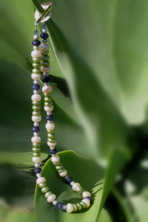 Green and White Pearls with Quartz Necklace