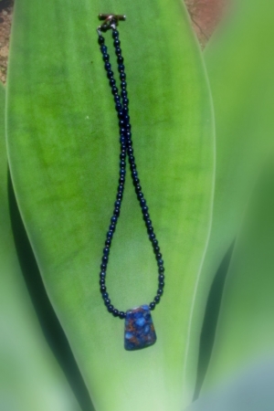 Reconstituted Sapphire and Blue Jade necklace