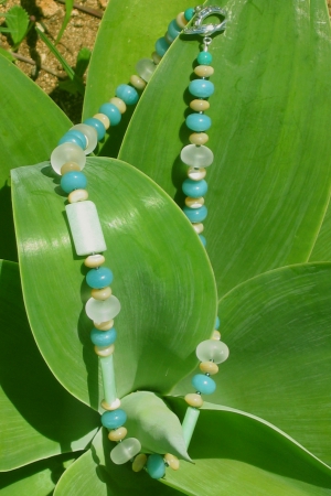 Feldspar, Quartz, Yellow Jade and Amazonite necklace