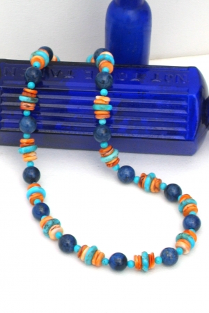Lapis, Turquoise, Spiny Lobster Necklace