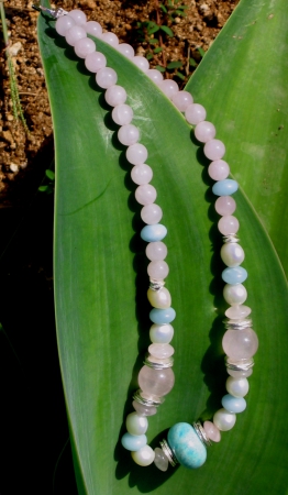 Rose Quartz, Amazonite and Pearls Necklace